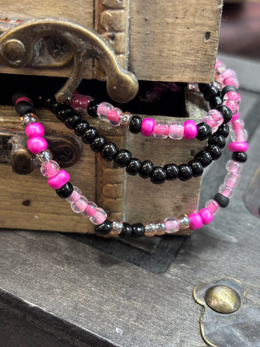 "Pink Venom" - Handmade Seed Bead Stretch Bracelet Set of 3