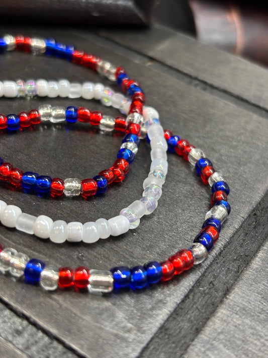 "Cosmic Liberty" - Handmade Seed Bead Stretch Bracelet Set of 3