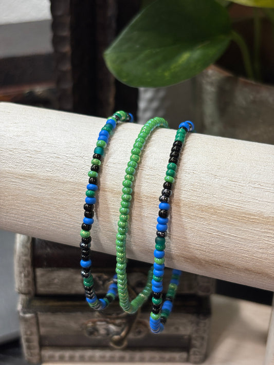 "Lagoon Bloom" - Handmade Seed Bead Stretch Bracelet Set of 3