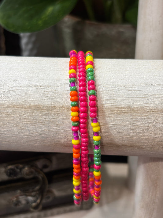 "Confetti Bloom" - Handmade Seed Bead Stretch Bracelet Set of 3