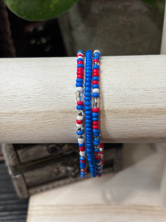 "Crimson Ice" - Handmade Seed Bead Stretch Bracelet Set of 3
