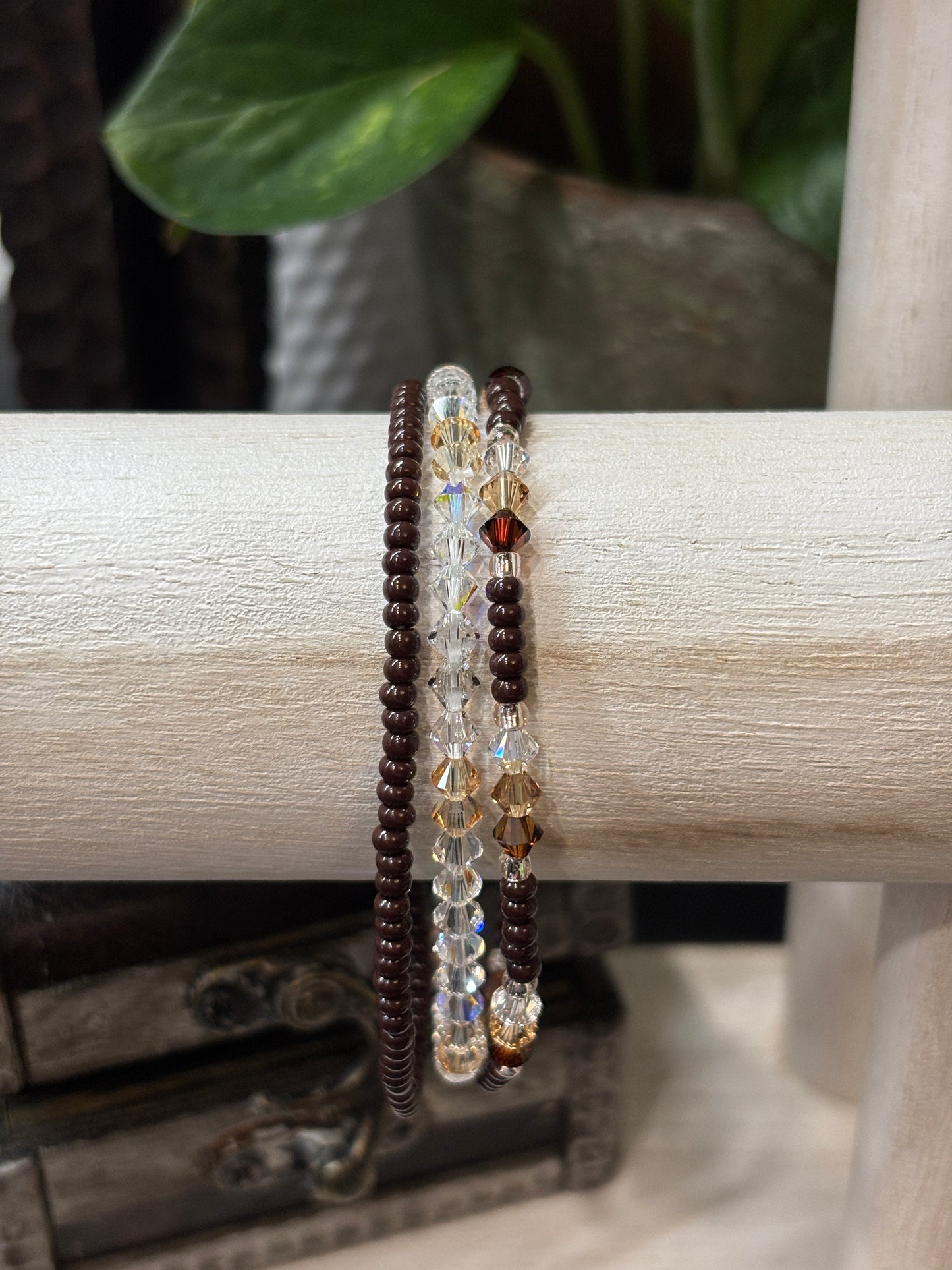 "Brown Sugar" - Handmade Seed Bead Stretch Bracelet Set of 3