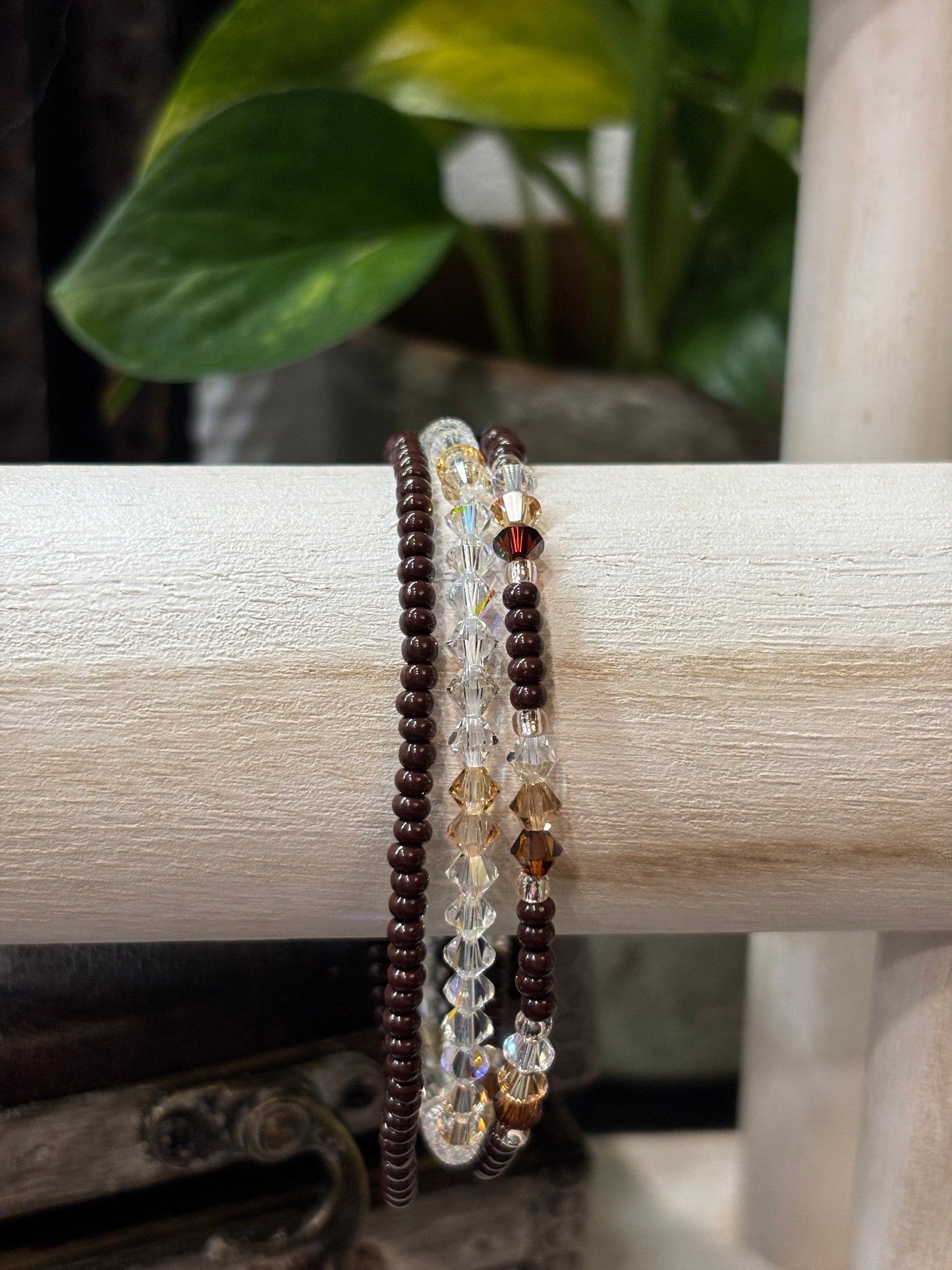 "Brown Sugar" - Handmade Seed Bead Stretch Bracelet Set of 3