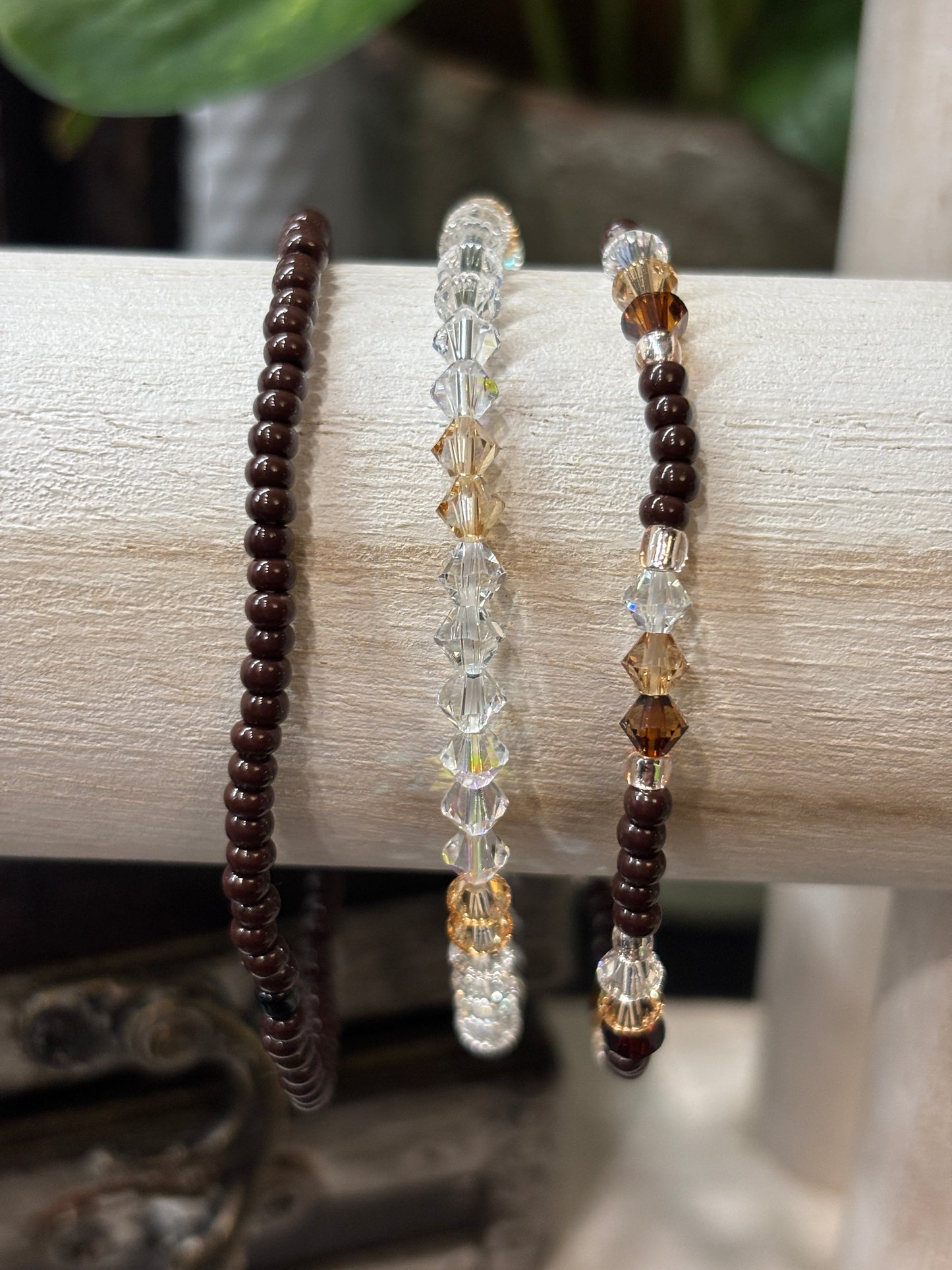 "Brown Sugar" - Handmade Seed Bead Stretch Bracelet Set of 3