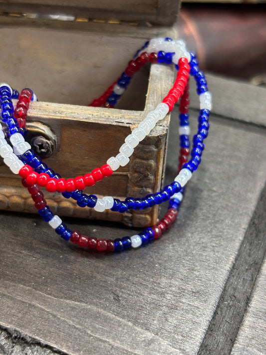"Liberty Lights" - Handmade Seed Bead Stretch Bracelet Set of 3
