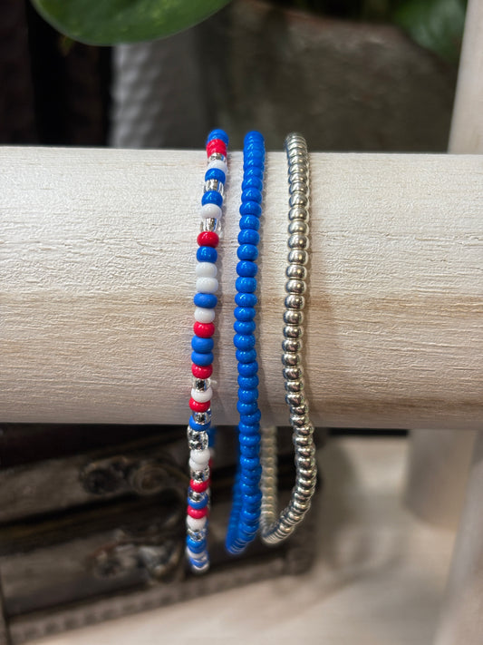"Moonlit Valor" - Handmade Seed Bead Stretch Bracelet Set of 3