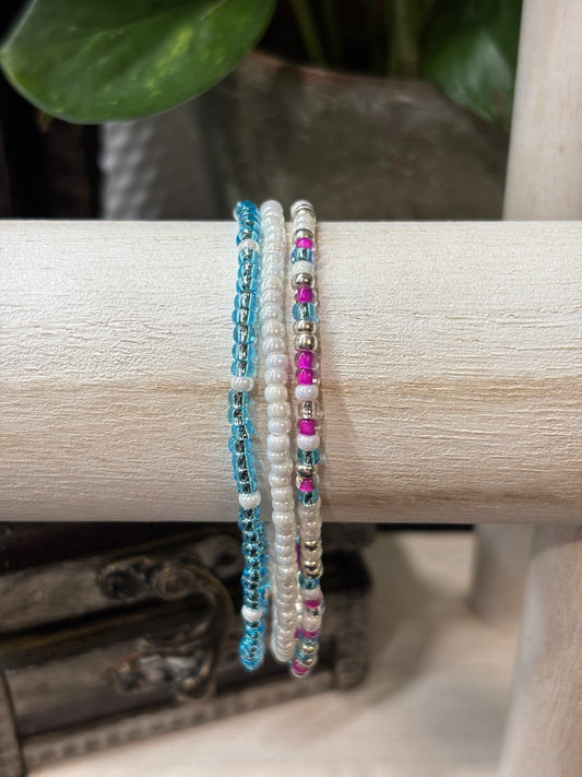 "Pearl Sky" - Handmade Seed Bead Stretch Bracelet Set of 3