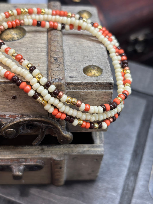 "Sunset Fossil" - Handmade Seed Bead Stretch Bracelet Set of 3