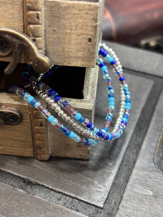 "Steel Sky" - Handmade Seed Bead Stretch Bracelet Set of 3