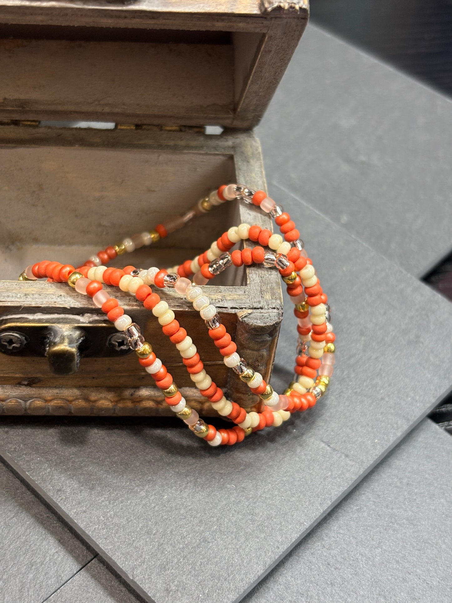 "Woven Warmth" - Handmade Seed Bead Stretch Bracelet Set of 3