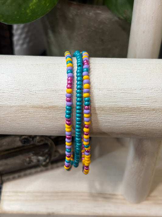 "Party Petals" - Handmade Seed Bead Stretch Bracelet Set of 3
