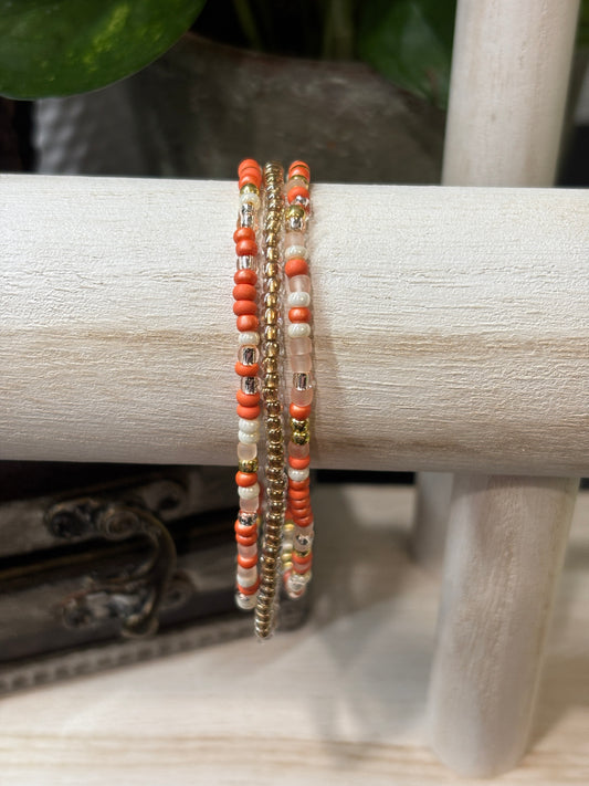 "Rust Pearl" - Handmade Seed Bead Stretch Bracelet Set of 3
