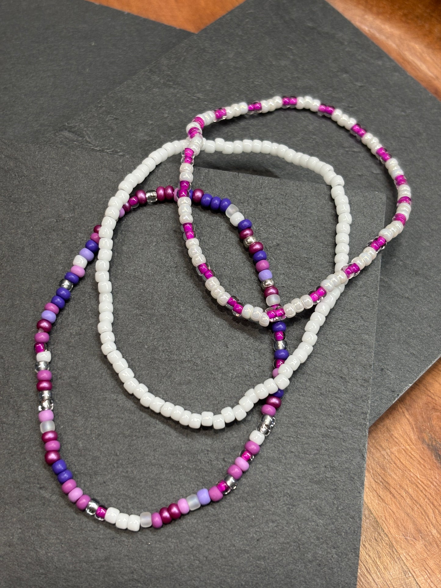 "Glass Orchid" - Handmade Seed Bead Stretch Bracelet Set of 3