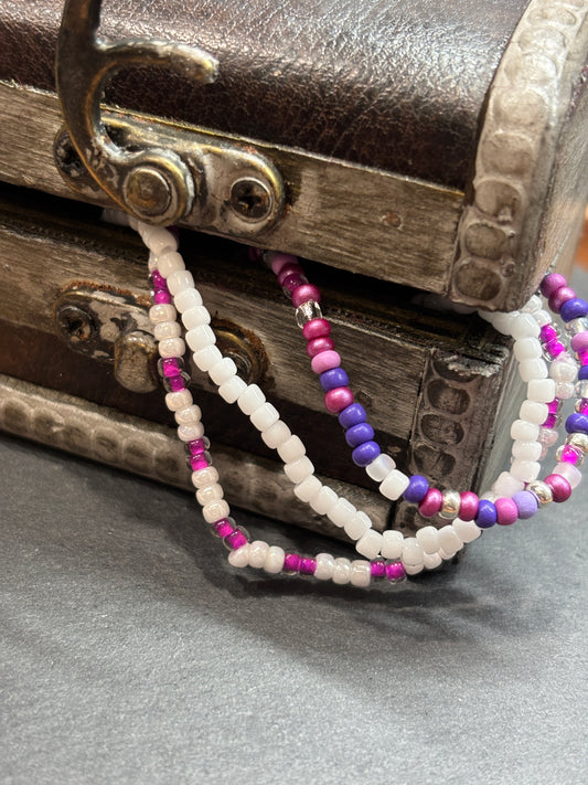 "Glass Orchid" - Handmade Seed Bead Stretch Bracelet Set of 3