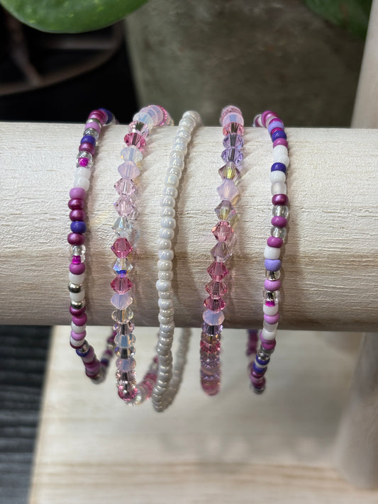 "Frosted Petals" - Handmade Seed Bead Stretch Bracelet Set of 5