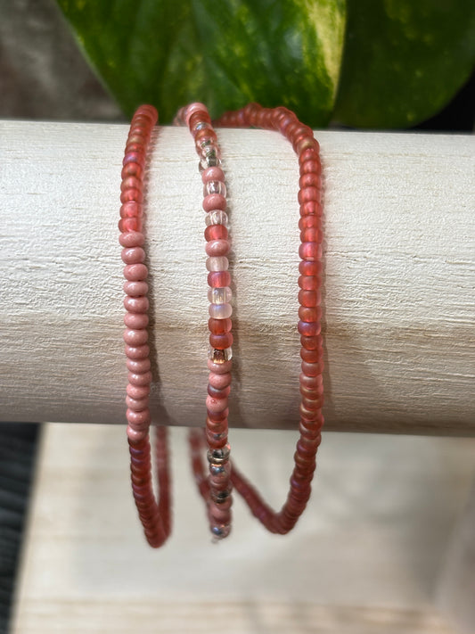 "Muted Rose" - Handmade Seed Bead Stretch Bracelet Set of 3