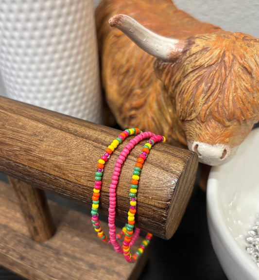 "Fruit Punch" - Handmade Seed Bead Stretch Bracelet Set of 3