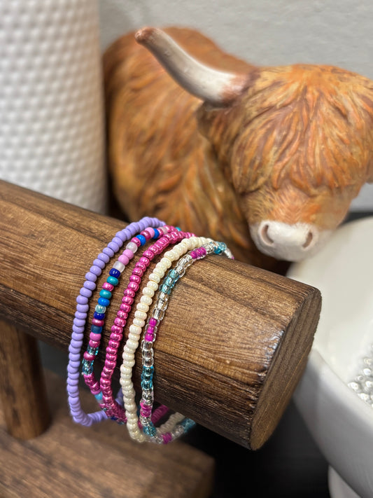 "Pixie Pearl" - Handmade Seed Bead Stretch Bracelet Set of 5
