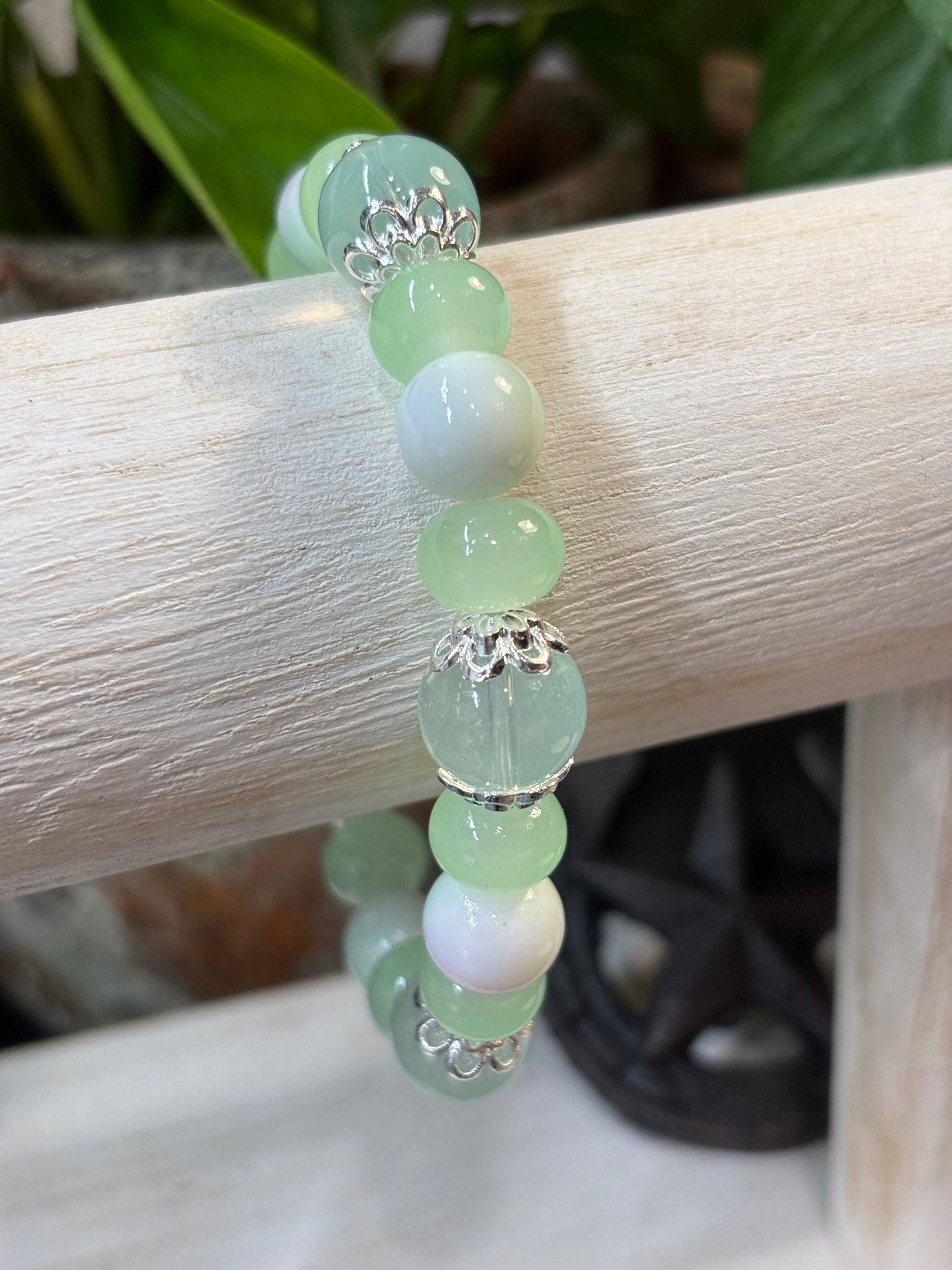 Mint Julep  Handmade Glass Beaded Stretch Bracelet - 1