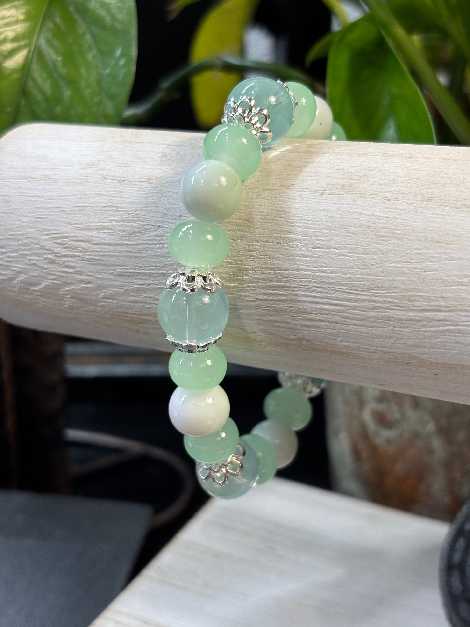 Mint Julep  Handmade Glass Beaded Stretch Bracelet - 2