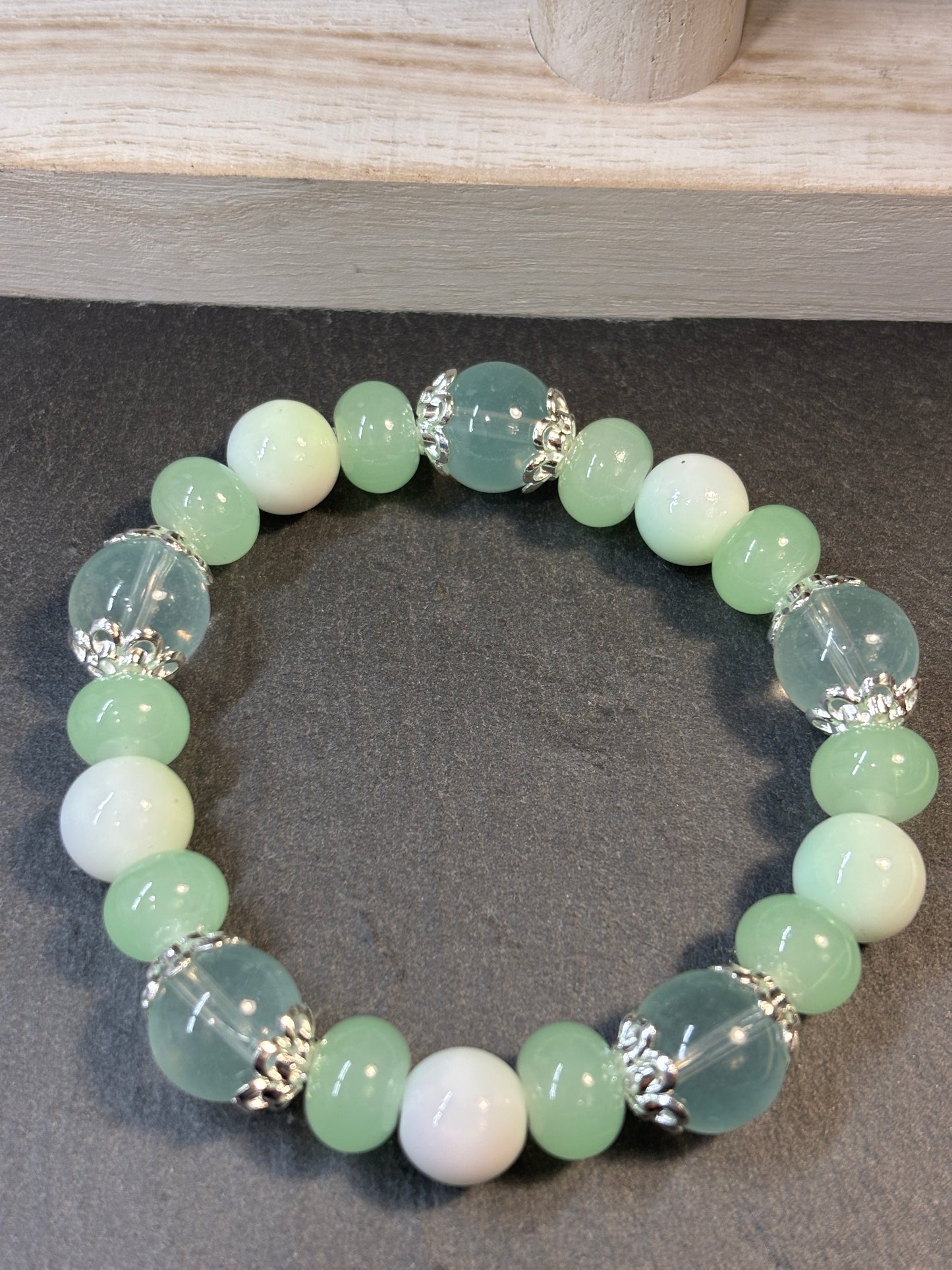 Mint Julep  Handmade Glass Beaded Stretch Bracelet - 3