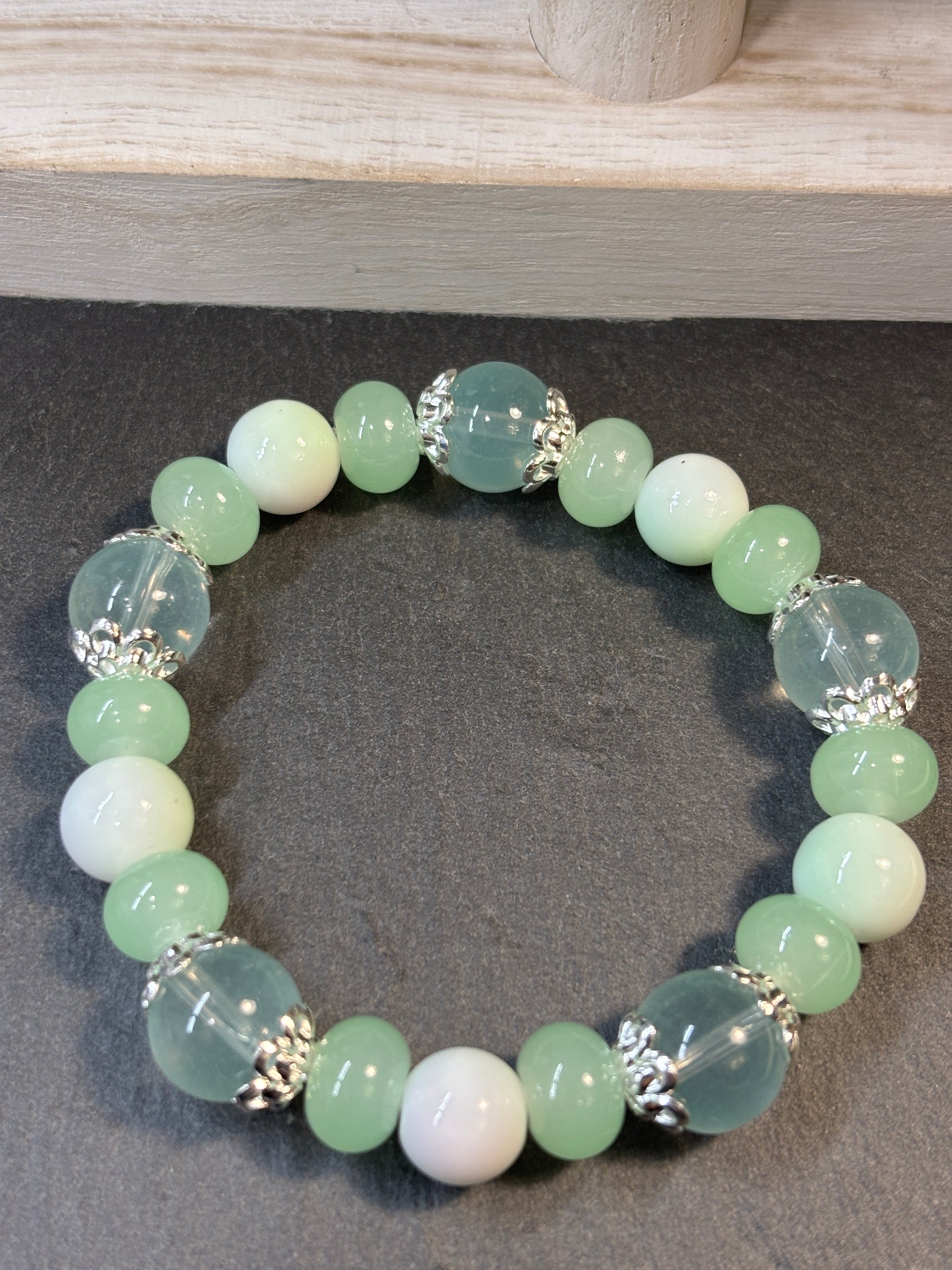 Mint Julep  Handmade Glass Beaded Stretch Bracelet - 3