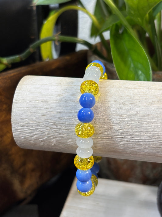 "Bluebonnet II" - Handmade Glass Beaded Stretch Bracelet