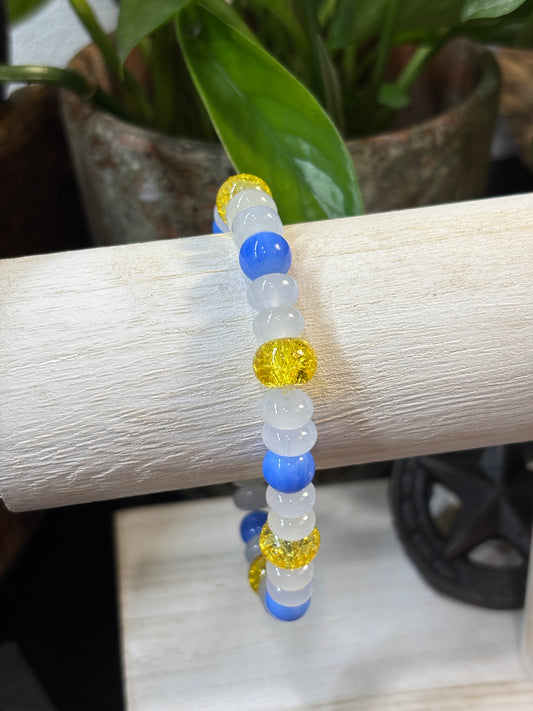 "Bluebonnet III" - Handmade Glass Beaded Stretch Bracelet