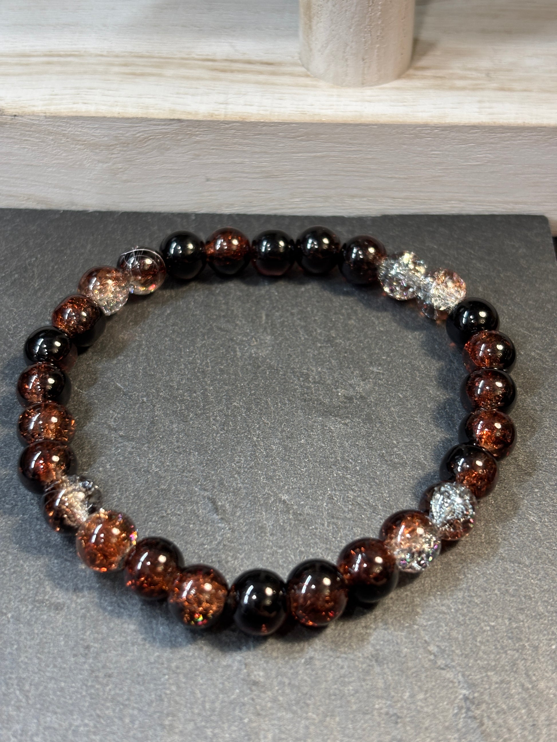 Cocoa  Handmade Glass Beaded Stretch Bracelet - 3