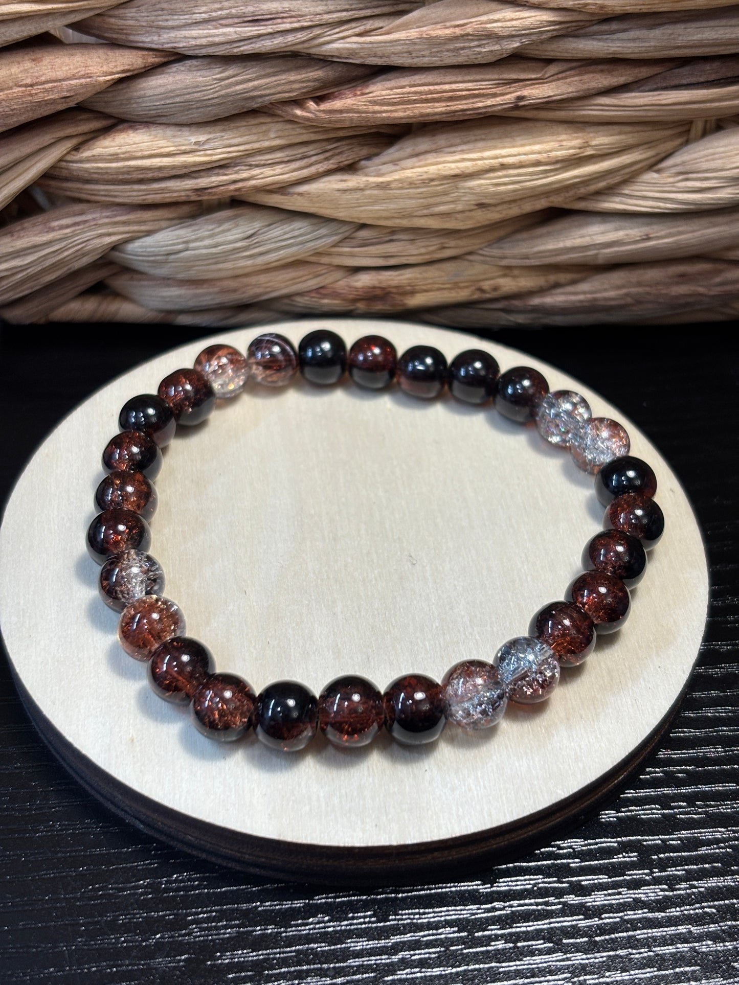 Cocoa  Handmade Glass Beaded Stretch Bracelet - 4
