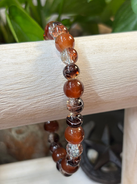 "Mocha" - Handmade Glass Beaded Stretch Bracelet