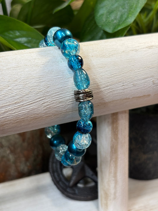 "Ocean Tide" - Handmade Glass Beaded Stretch Bracelet