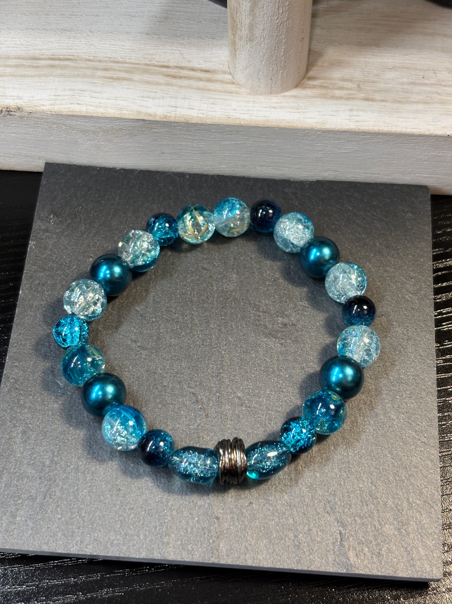 "Ocean Tide" - Handmade Glass Beaded Stretch Bracelet