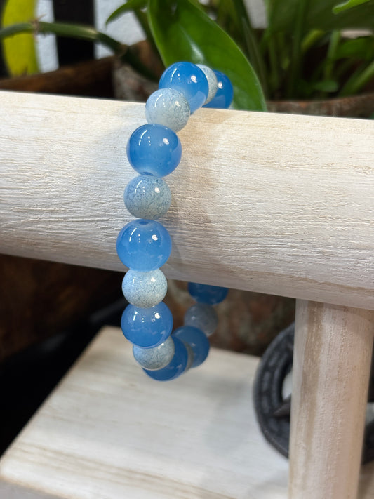 "Denim Blues" - Handmade Glass Beaded Stretch Bracelet