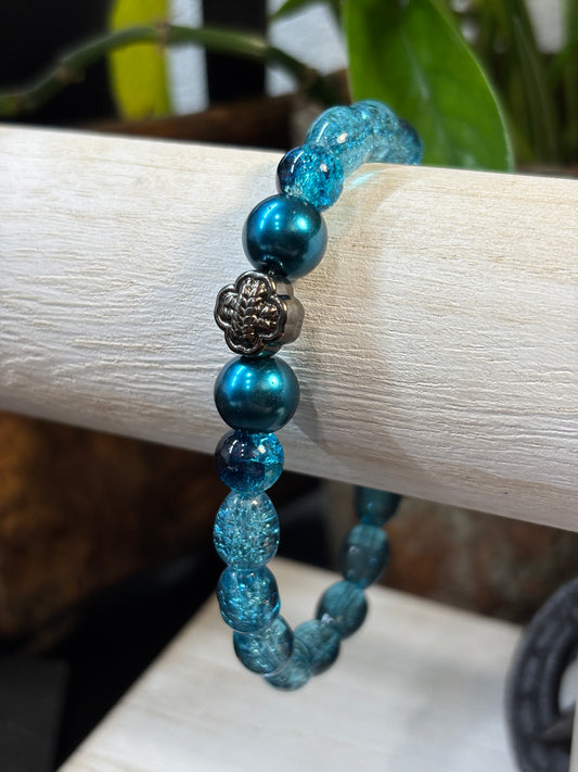 "Ocean Wave II" - Handmade Glass Beaded Stretch Bracelet