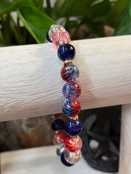 "Freedom II" - Handmade Glass Beaded Stretch Bracelet