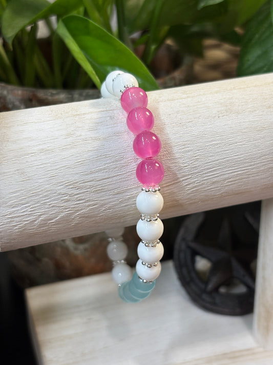 "Iced Pink" - Handmade Glass Beaded Stretch Bracelet