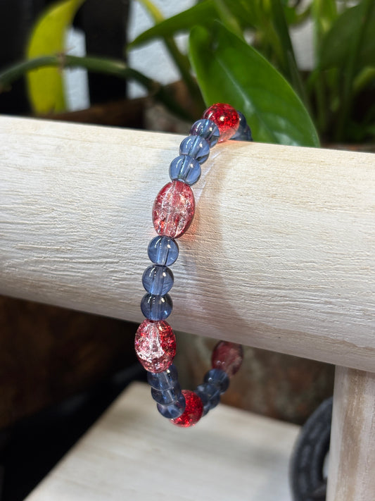 "Patriotic" - Handmade Glass Beaded Stretch Bracelet