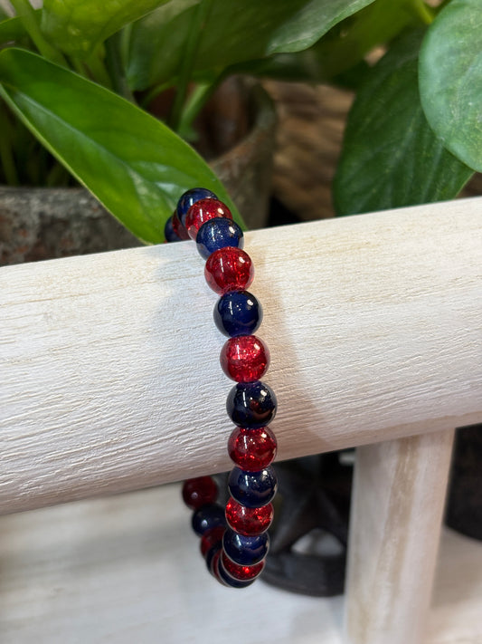 "America II" - Handmade Glass Beaded Stretch Bracelet
