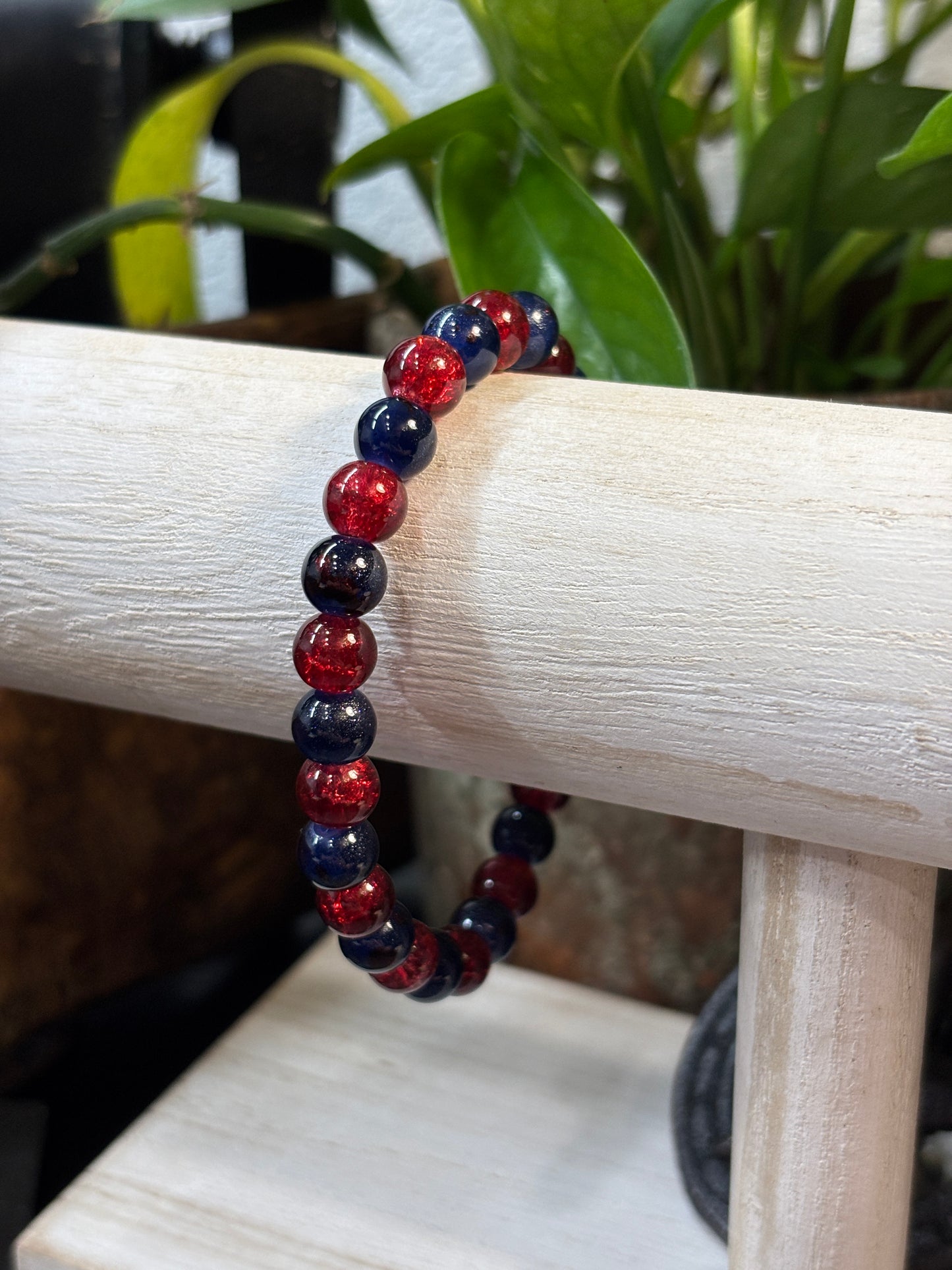 "America II" - Handmade Glass Beaded Stretch Bracelet