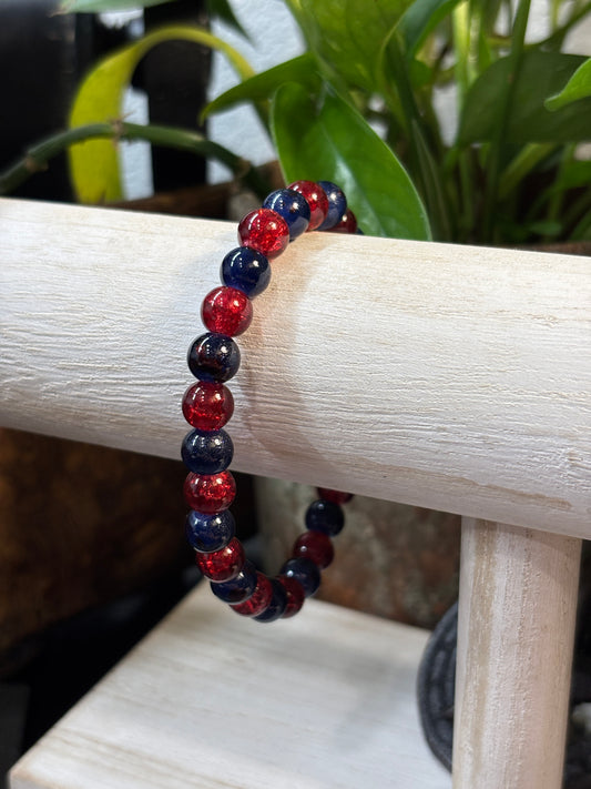 "America II" - Handmade Glass Beaded Stretch Bracelet