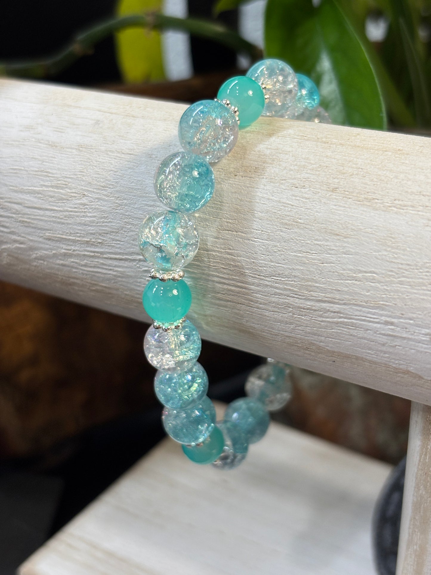 "Sea Spray" - Handmade Glass Beaded Stretch Bracelet