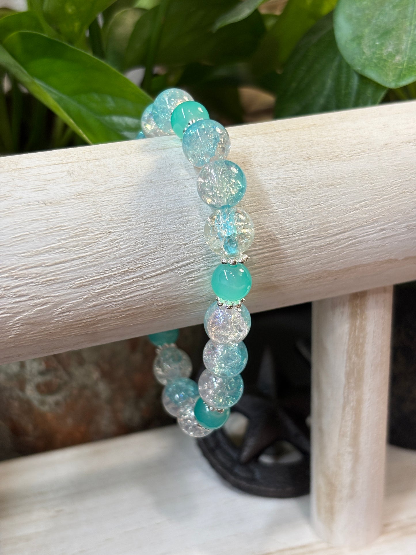 "Sea Spray" - Handmade Glass Beaded Stretch Bracelet