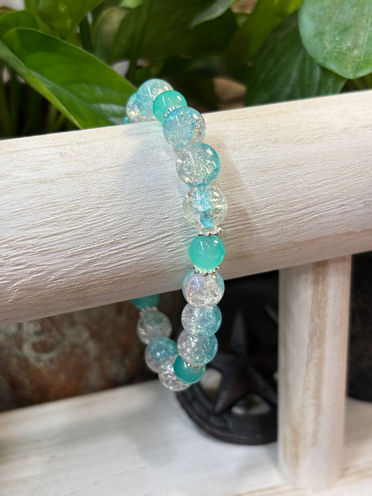 "Sea Spray" - Handmade Glass Beaded Stretch Bracelet