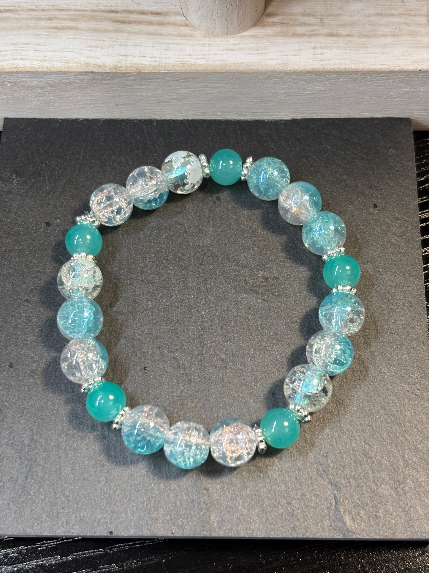 "Sea Spray" - Handmade Glass Beaded Stretch Bracelet