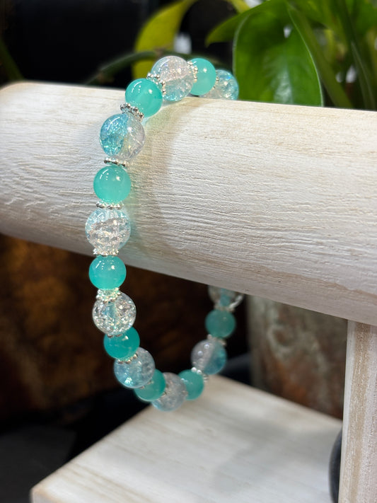 "Sea Spray III" - Handmade Glass Beaded Stretch Bracelet