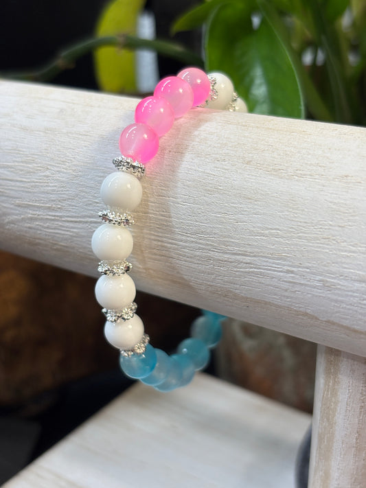 "Iced Pink II" - Handmade Glass Beaded Stretch Bracelet