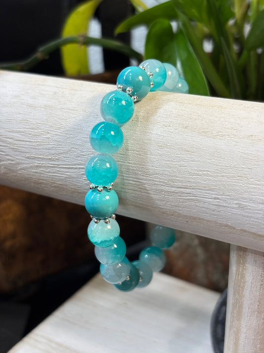 "Teal Waters" - Handmade Glass Beaded Stretch Bracelet