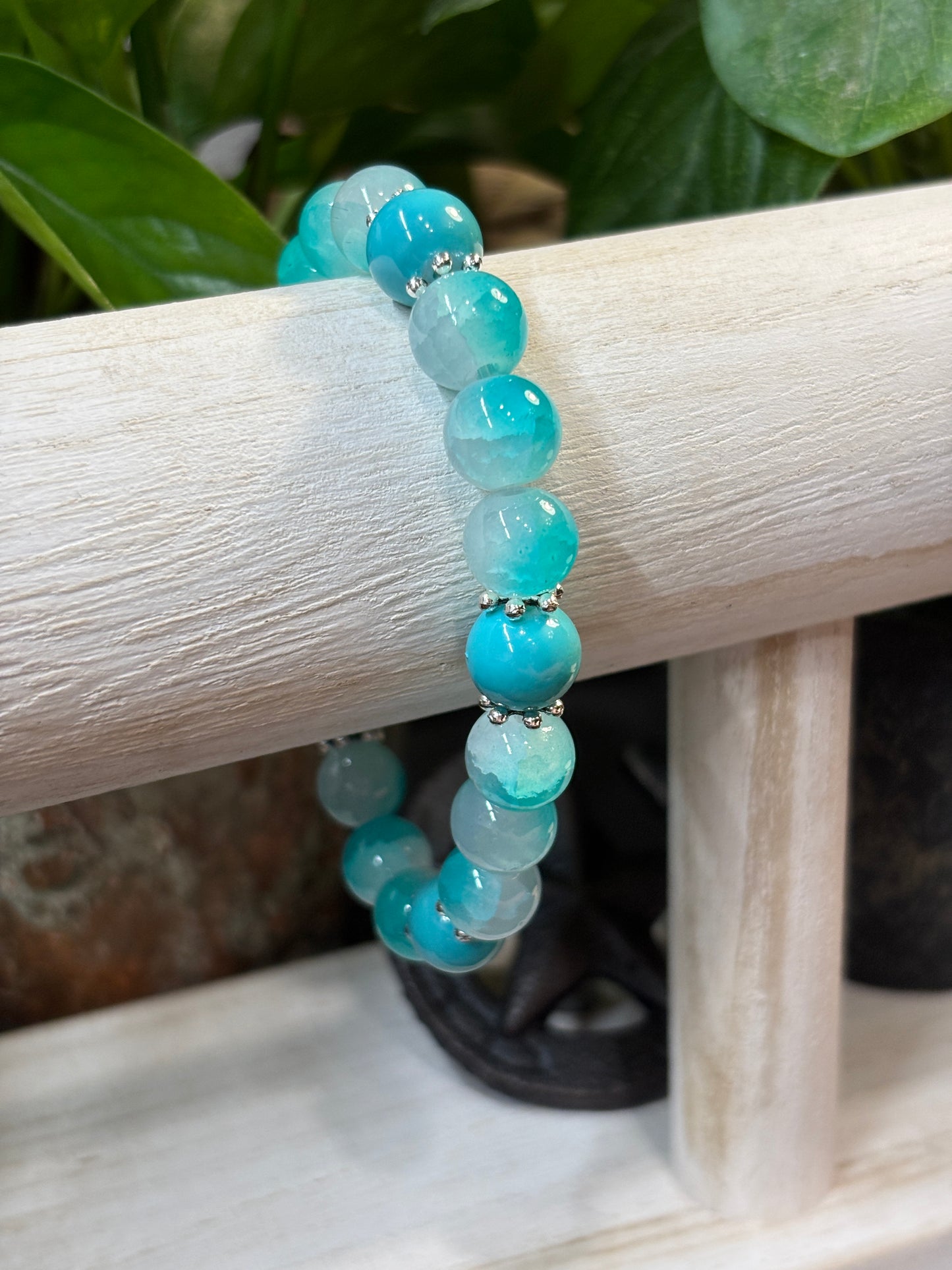 "Teal Waters" - Handmade Glass Beaded Stretch Bracelet