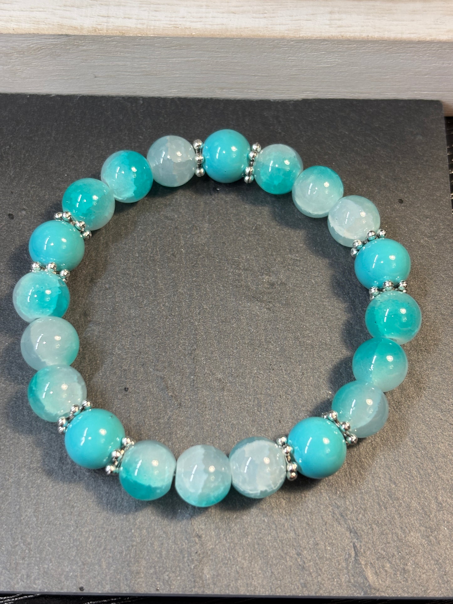 "Teal Waters" - Handmade Glass Beaded Stretch Bracelet